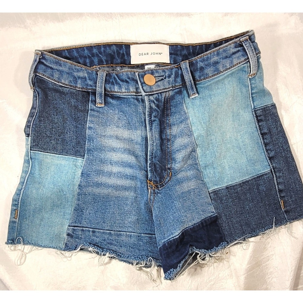 Dear John Women's Mid Rise Ocean Drive Patchwork Denim Jean Shorts - Size 25